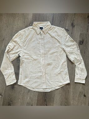 NWOT Small Tillys RSQ Long Sleeve Striped Cotton Button Down Shirt Beige Tan